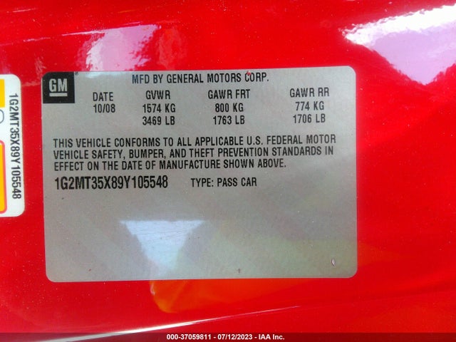 2009 PONTIAC SOLSTICE GXP VIN: 1G2MT35X89Y105548