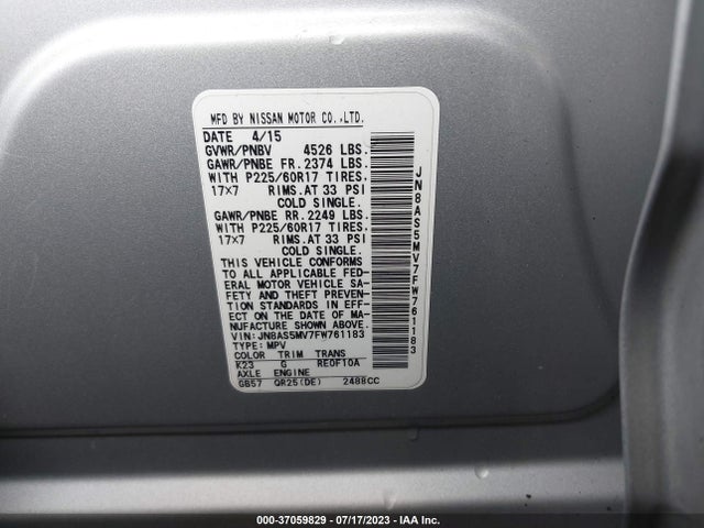 2015 NISSAN ROGUE SELECT S VIN: JN8AS5MV7FW761183