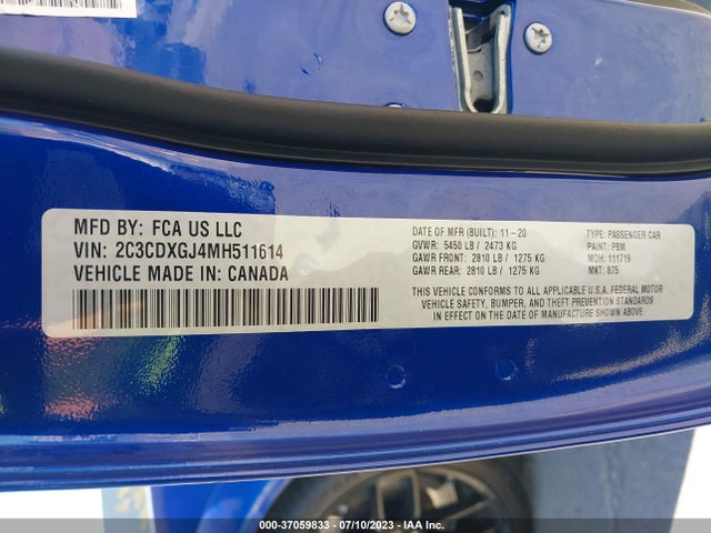 2021 DODGE CHARGER SCAT PACK WIDEBODY VIN: 2C3CDXGJ4MH511614