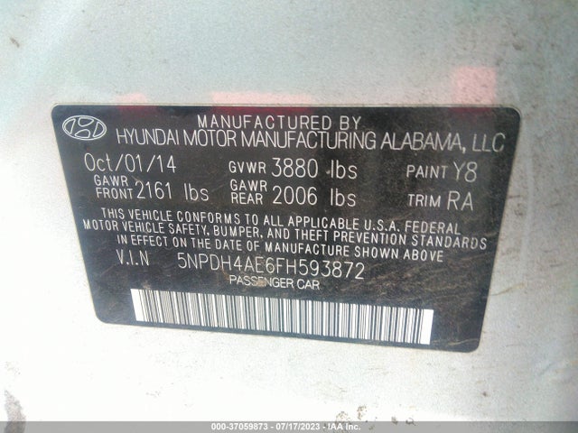 Hyundai ELANTRA SE 2015 5NPDH4AE6FH593872 Image 15