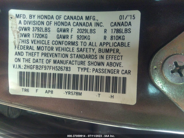 Honda Civic Sedan Ex-l 2015 2HGFB2F97FH526783 Image 9