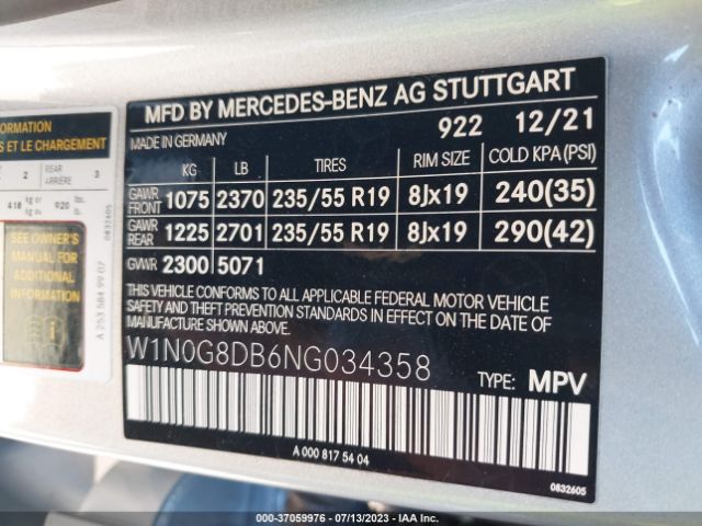 W1N0G8DB6NG034358 Mercedes-Benz Glc Glc 300