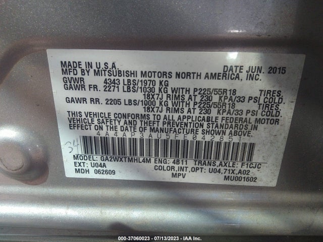 4A4AP3AU5FE042851 Mitsubishi Outlander Sport Es