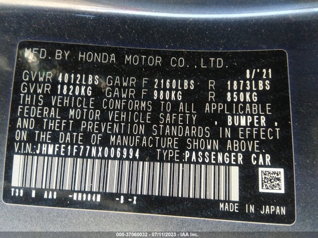 Honda Civic Sedan Ex 2022 JHMFE1F77NX006994 Image 16