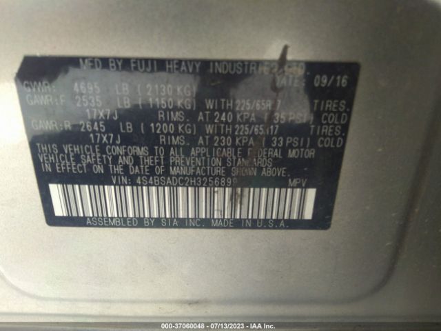 4S4BSADC2H3256899 Subaru Outback Premium