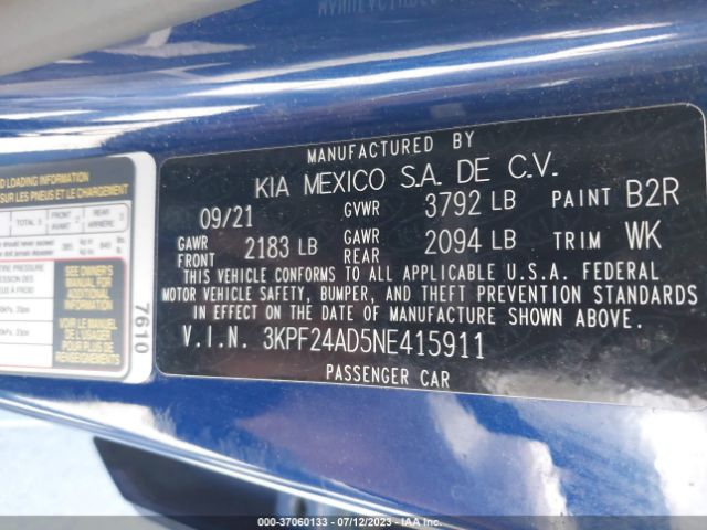 3KPF24AD5NE415911 KIA Forte Lxs