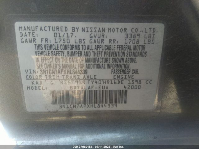 3N1CN7APXHL844339 Nissan Versa Sedan S