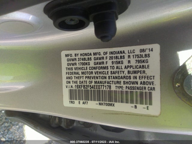 Honda Civic Sedan Lx 2014 19XFB2F54EE077178 Image 9