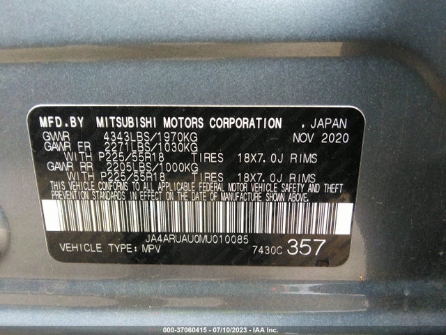 JA4ARUAU0MU010085 Mitsubishi Outlander Sport Es/se/le/be
