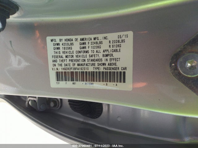 Honda Accord Sedan Lx 2015 1HGCR2F39FA192510 Image 9