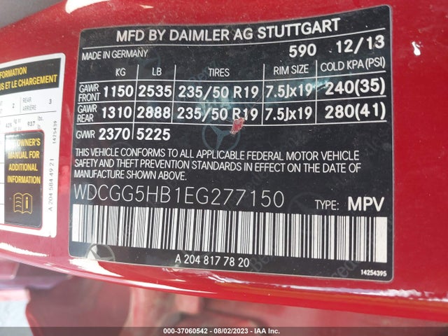 WDCGG5HB1EG277150 Mercedes-Benz Glk-class Glk 350