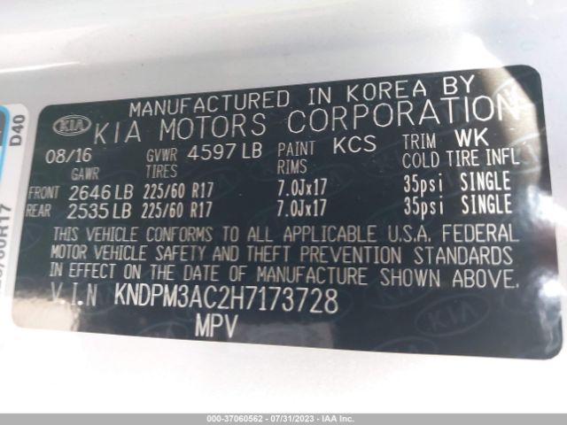 KNDPM3AC2H7173728 KIA Sportage Lx