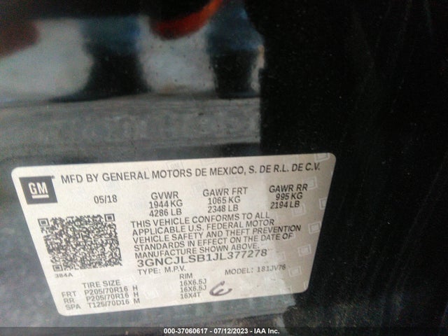 Chevrolet Trax Lt 2018 3GNCJLSB1JL377278 Image 9