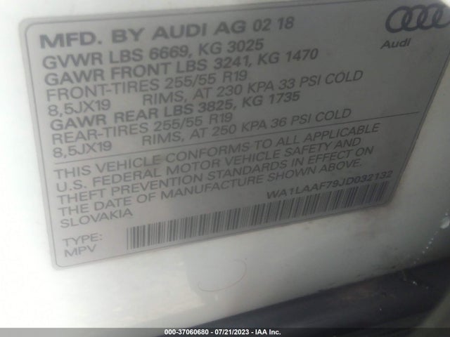 WA1LAAF79JD032132 Audi Q7 Premium Plus