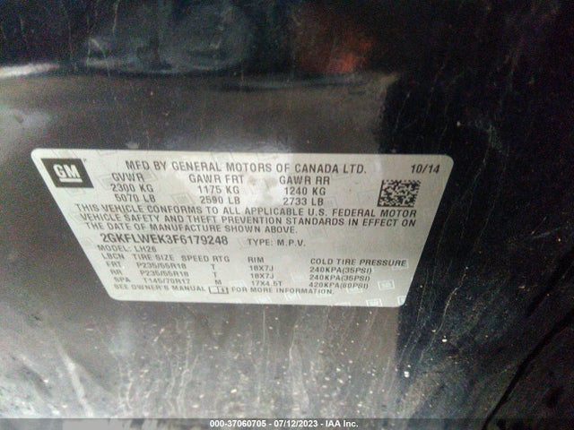 GMC Terrain Sle 2015 2GKFLWEK3F6179248 Image 9