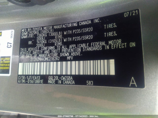 2T2HZMAA3MC216262 Lexus Rx Rx 350