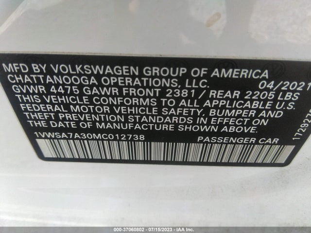 Volkswagen Passat 2.0t Se 2021 1VWSA7A30MC012738 Image 25
