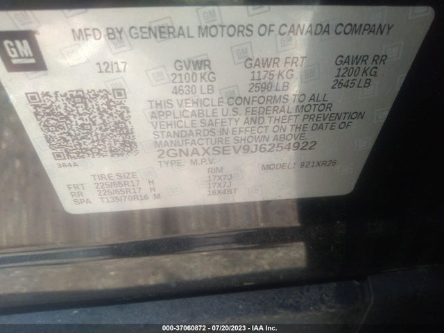 Chevrolet EQUINOX LT 2018 2GNAXSEV9J6254922 Image 9