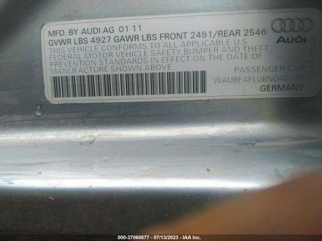2011 AUDI A4 2.0T PREMIUM VIN: WAUBFAFL0BN040144