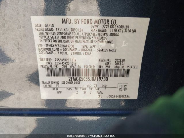 2FMGK5C85JBA19730 Ford FLEX SEL