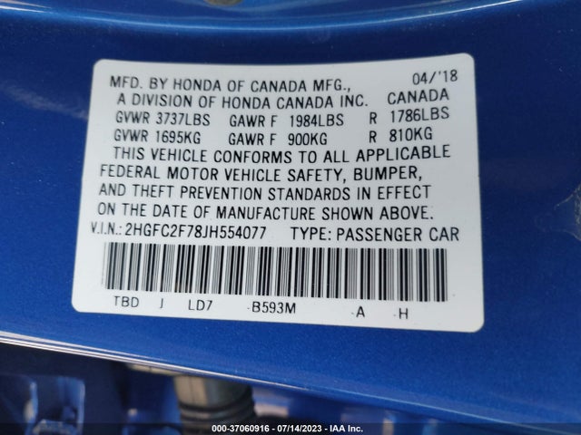 Honda Civic Sedan Ex 2018 2HGFC2F78JH554077 Image 9