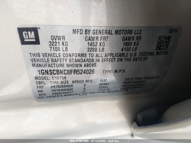 Chevrolet Tahoe Lt 2015 1GNSCBKC8FR524026 Image 15