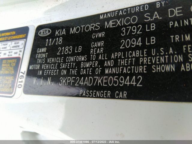 3KPF24AD7KE059442 KIA Forte Lxs