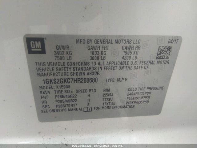1GKS2GKC7HR288680 GMC Yukon Xl Slt