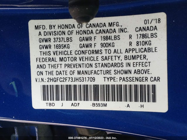 Honda Civic Sedan Ex 2018 2HGFC2F73JH531709 Image 9