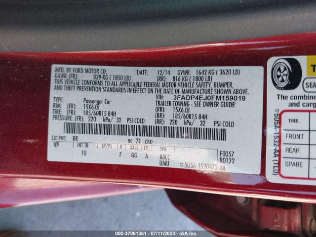 Ford FIESTA SE 2015 3FADP4EJ0FM159019 Image 9