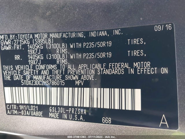 Toyota SIENNA SE 2017 5TDXZ3DC2HS786015 Image 16