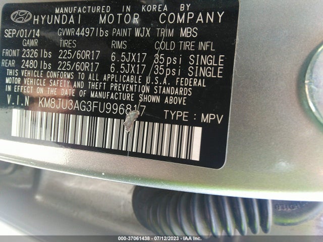 Hyundai Tucson Limited/se 2015 KM8JU3AG3FU996817 Image 10
