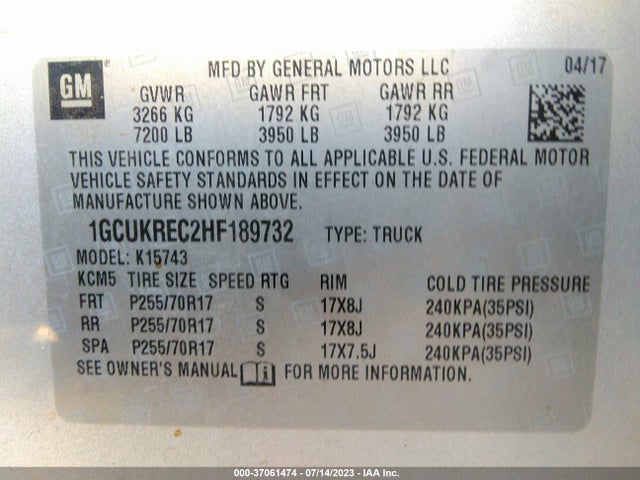 Chevrolet Silverado 1500 1lt 2017 1GCUKREC2HF189732 Image 9