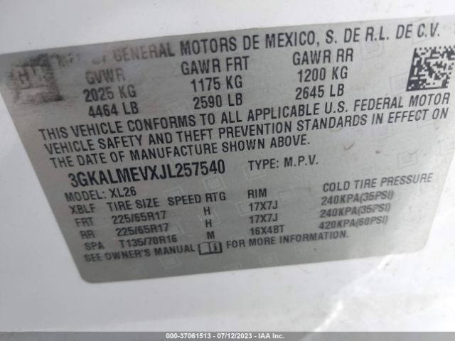 3GKALMEVXJL257540 GMC Terrain Sle