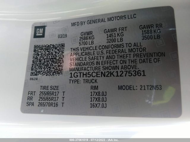 1GTH5CEN2K1275361 GMC Canyon 2wd Sle