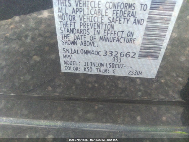 2013 INFINITI JX VIN: 5N1AL0MM4DC332662