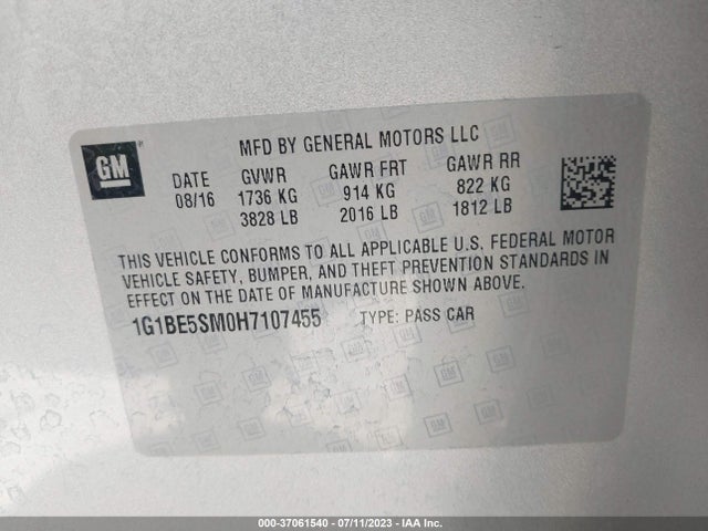 Chevrolet CRUZE LT 2017 1G1BE5SM0H7107455 Image 15