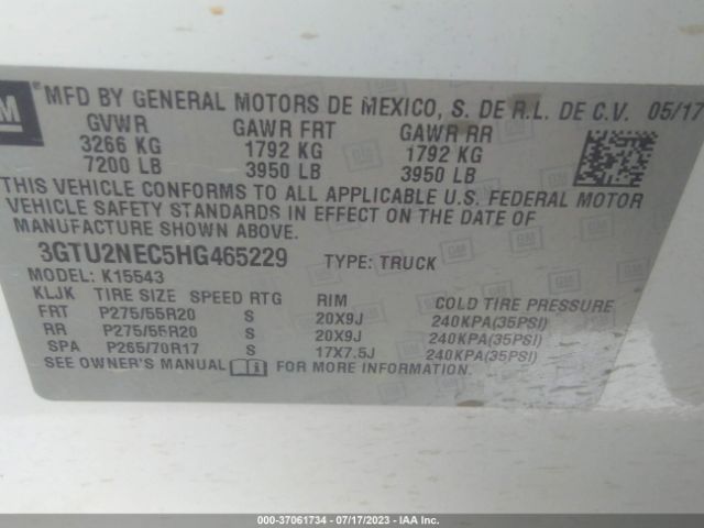 3GTU2NEC5HG465229 GMC Sierra 1500 Slt