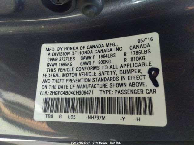2HGFC4B04GH306471 Honda Civic Lx-p
