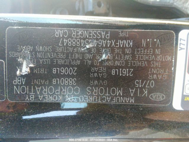 KNAFX4A64G5488847 KIA FORTE LX