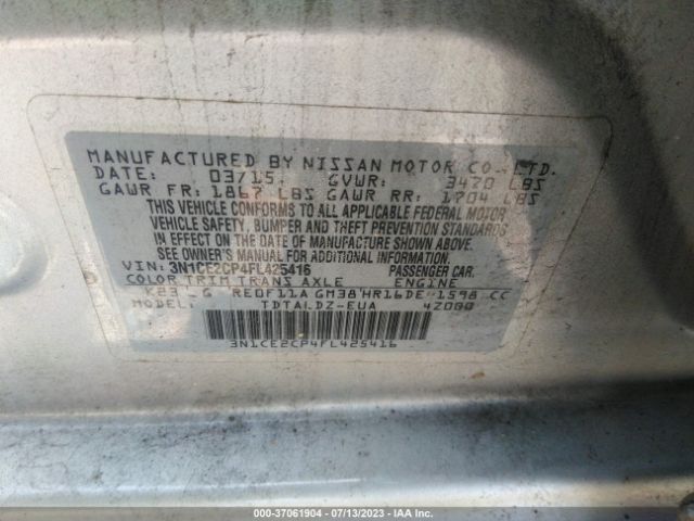 3N1CE2CP4FL425416 Nissan Versa Note S/s Plus/sv/sr/sl