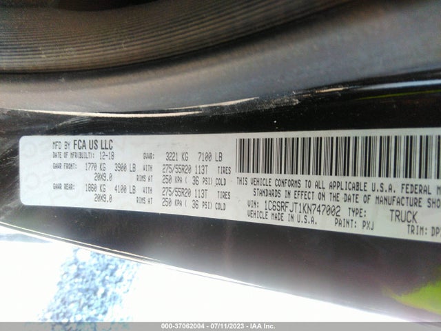 1C6SRFJT1KN747002 RAM 1500 Laramie