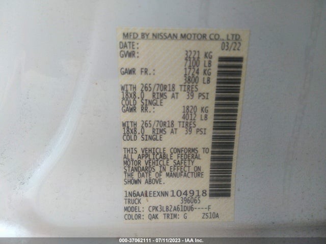 2022 Nissan Titan, VIN: 1N6AA1EEXNN104918
