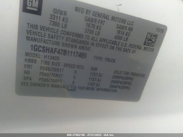 2011 CHEVROLET EXPRESS CARGO VAN VIN: 1GCSHAF47B1117489