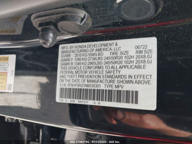 5FNYF5H21NB030301 Honda Pilot Special Edition