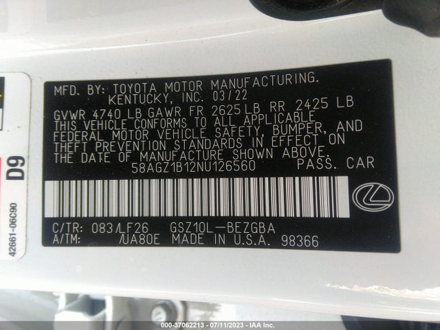 58AGZ1B12NU126560 Lexus Es Es 350 F Sport