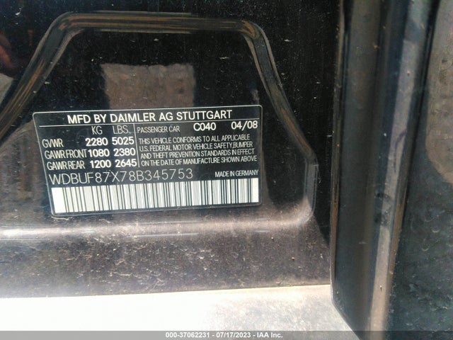 Aukcja sprzedaży 2008 Mercedes-benz E-class 3.5l, vin: WDBUF87X78B345753, numer aukcji: 37062231