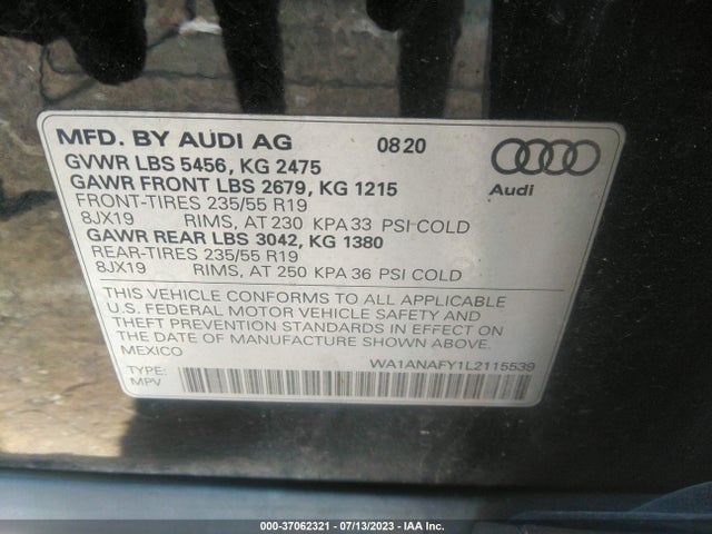 WA1ANAFY1L2115539 Audi Q5 Premium/titanium Premium