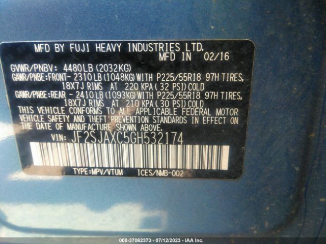 JF2SJAXC5GH532174 Subaru Forester 2.5i Touring