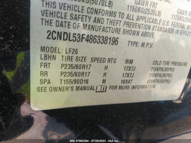 2008 CHEVROLET EQUINOX LT VIN: 2CNDL53F486338196